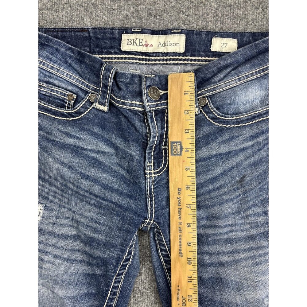 BKE Addison Crop Jeans Womens 27x24 Blue Medium Wash Low Rise Distressed Stretch - Picture 4 of 10